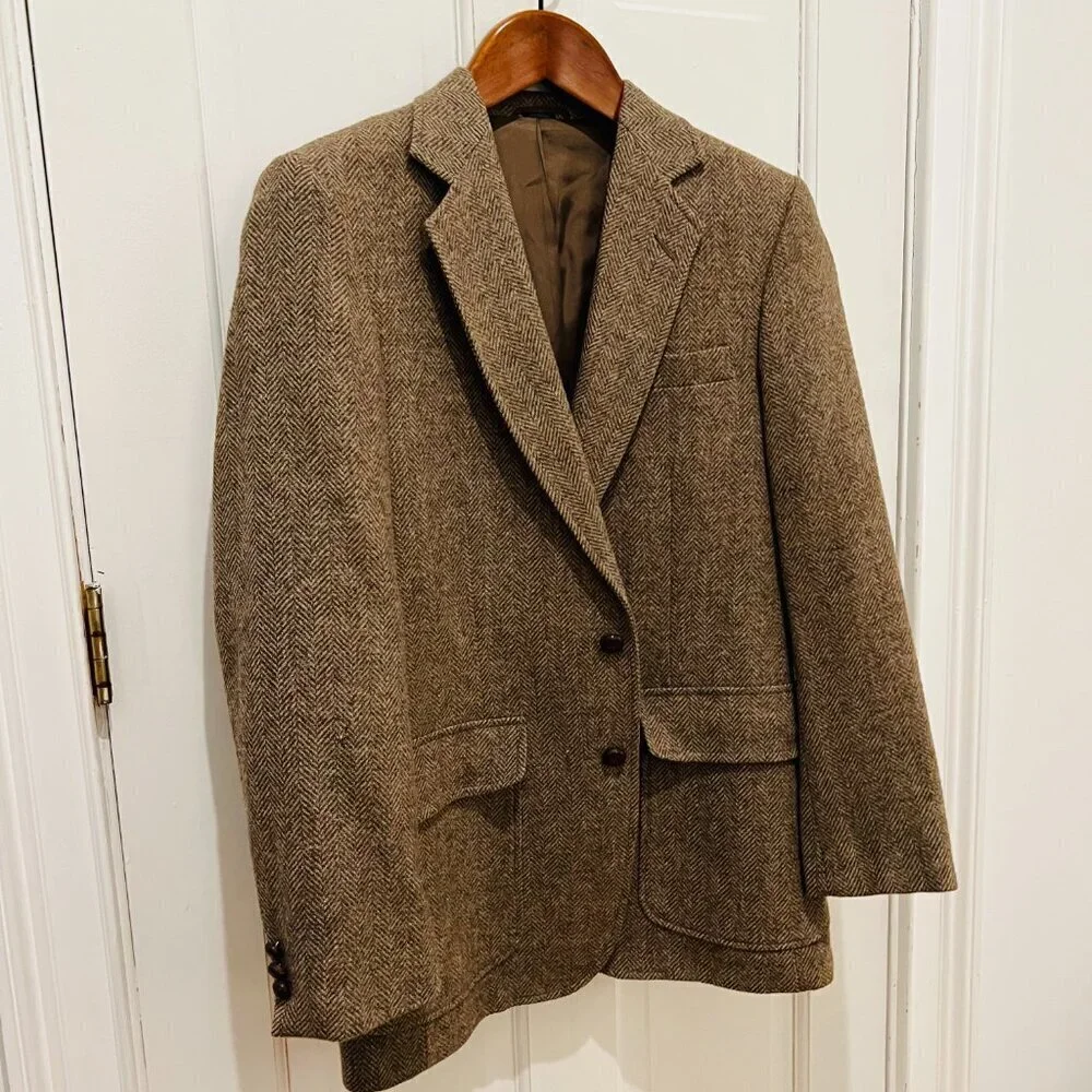 VTG Men’s Imperial By Haggar Wool Tweed Herringbone Blazer Jacket 38 R USA